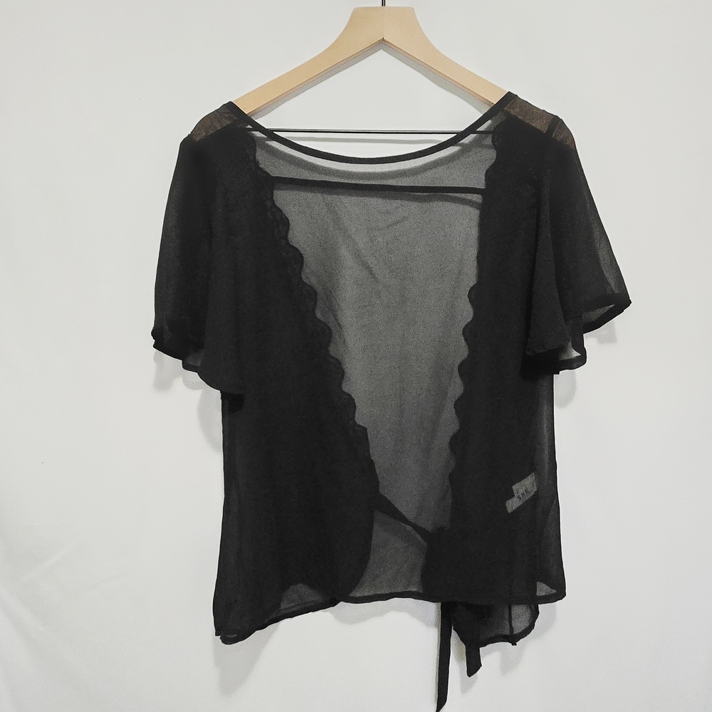 Sheer Black Tie-Front Top